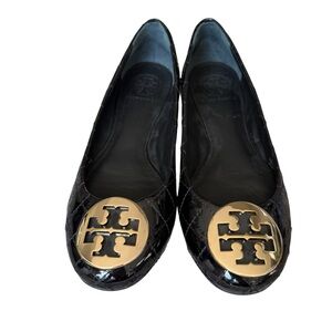 Tory Burch Patent Leather Quinn Quilted Ballet Flats Loafers Women Size 7